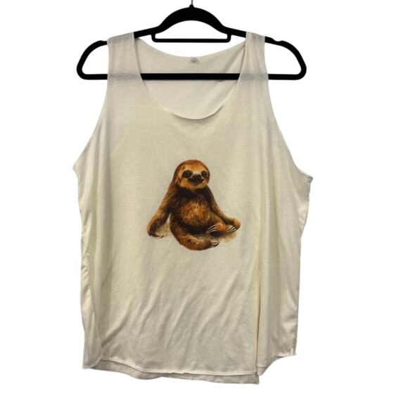 Baby Sloth Tank Top Womens XL OVERSIZED Flowy Cotton Blend Novelty Lightweight - Picture 1 of 7